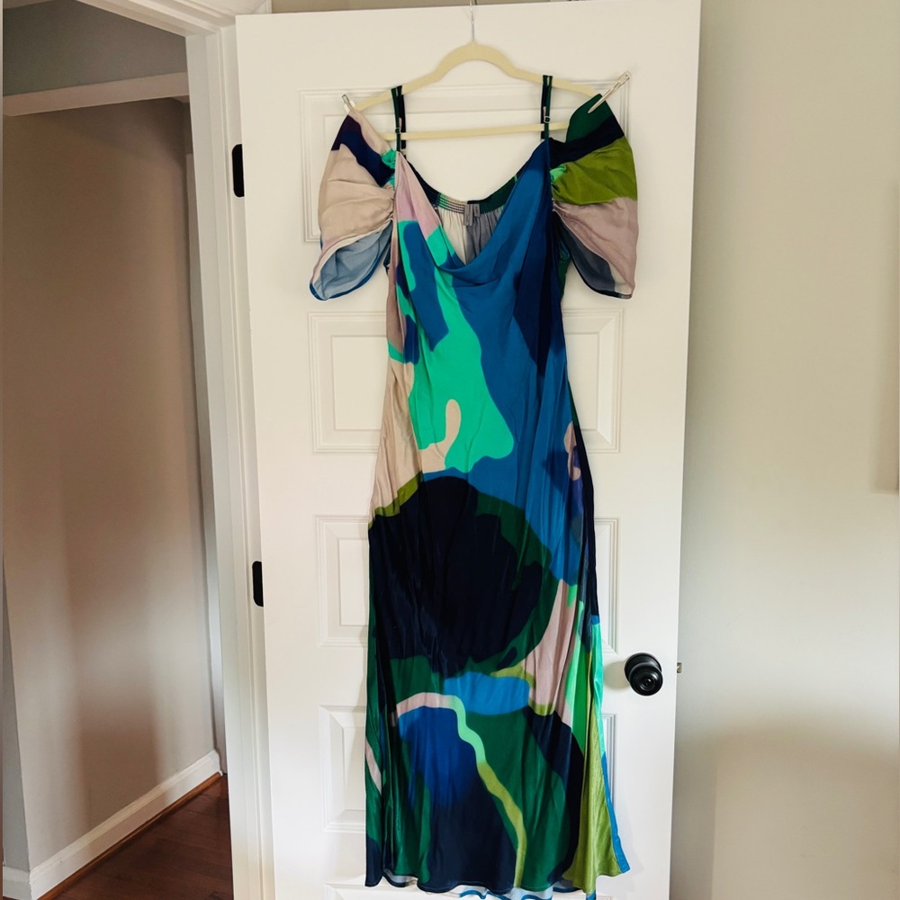 Anthropologie Bl-nk Painterly Off-Shoulder Slip Dress